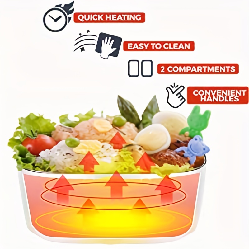 2 in 1 Plug-in Bento Box, Electric Heating Bento Box for Car, 1.5L Protable  Lunch Box with Fork and Spoon, Food Warmer Container, Thickened Design