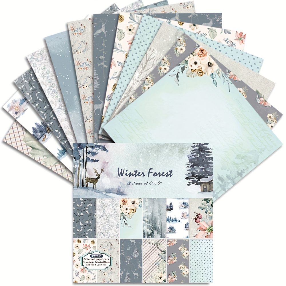 12 pcs 6inch Winter Printed Scrapbooking Paper Pack for Card