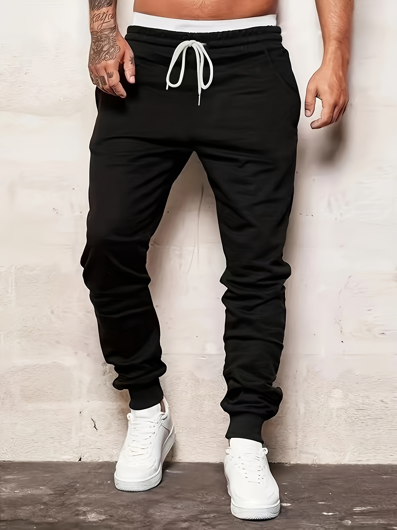 95% Cotton Men's Casual Jogger Pants Cotton Drawstring Basic - Temu Japan