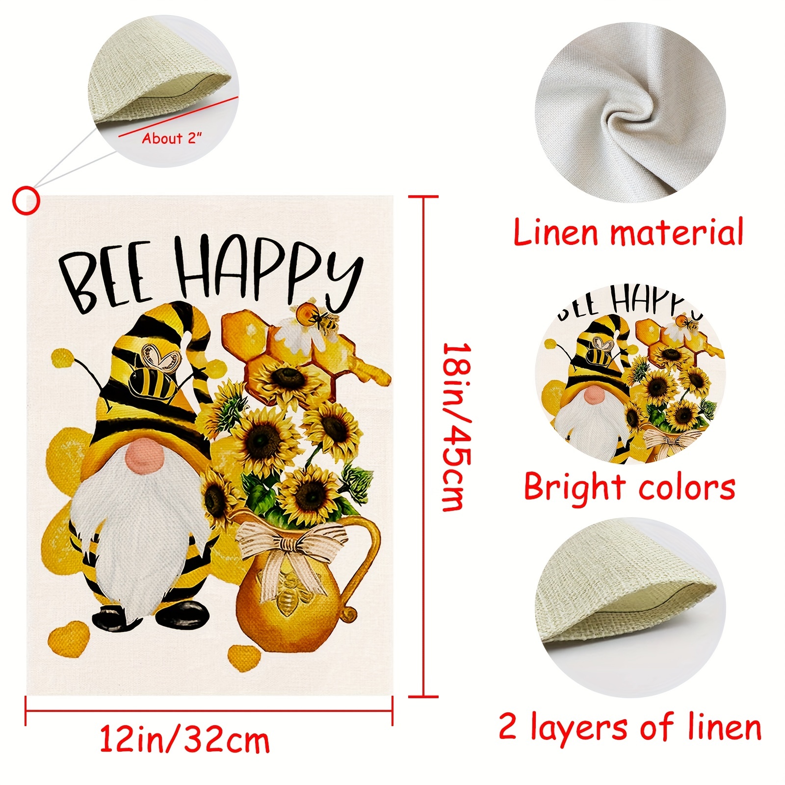 1pc Bandiera Giardino Bee Happy Bandiere Benvenuto Gnome - Temu Italy