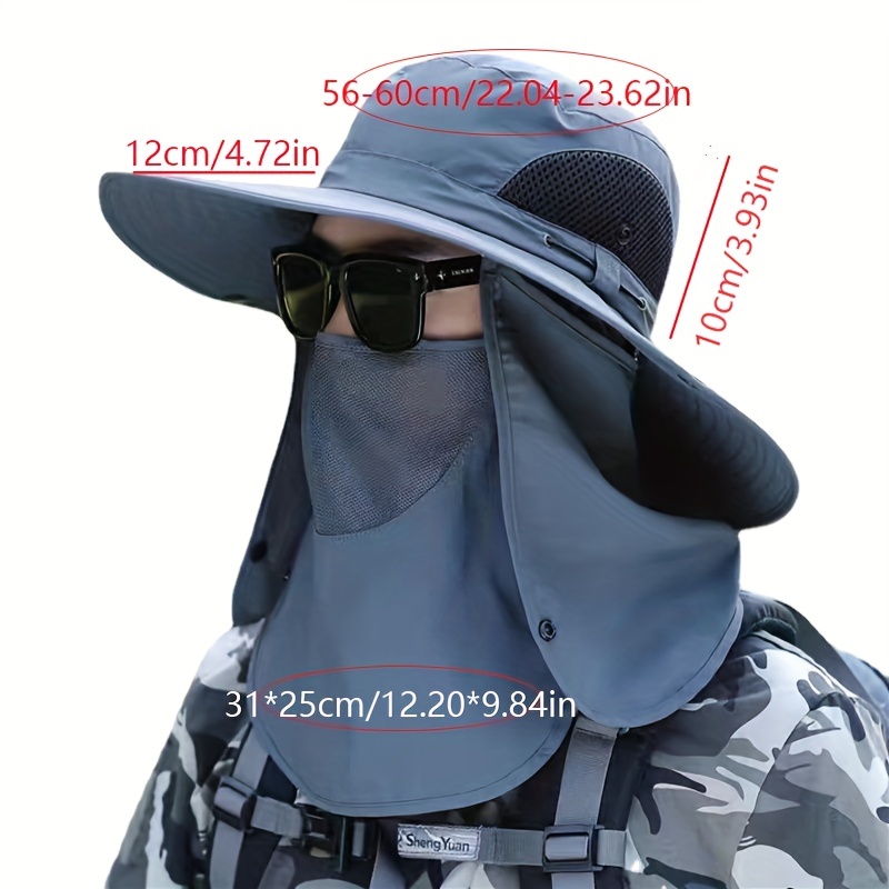 1pc Men Large Brim Sunshade Detachable Hollow Out With Face Scarf