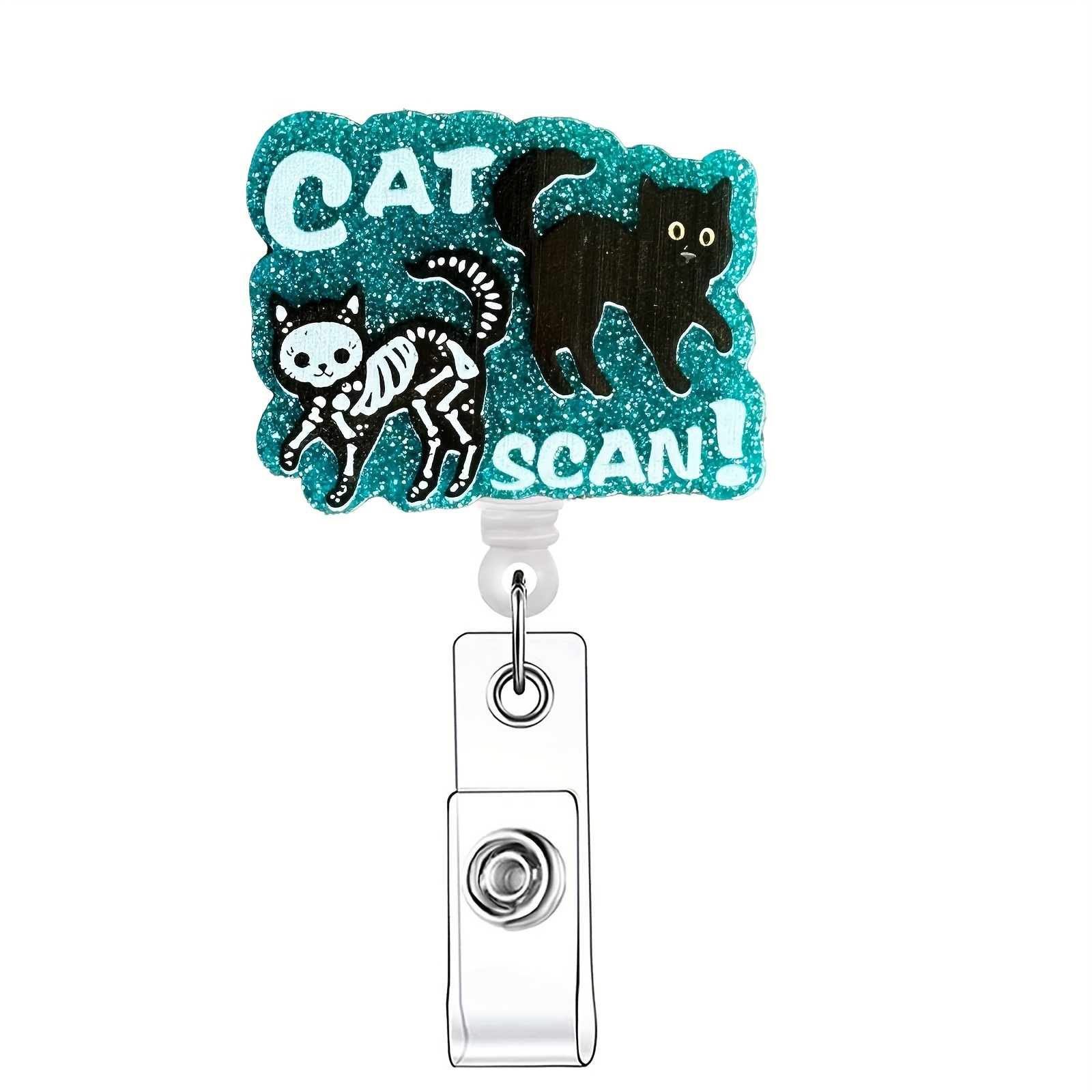 1pc Funny Cat Scan Retractable Badge Reel, Name Badge Holder With ID Clip  For Nurse Doctor Volunteer Employee