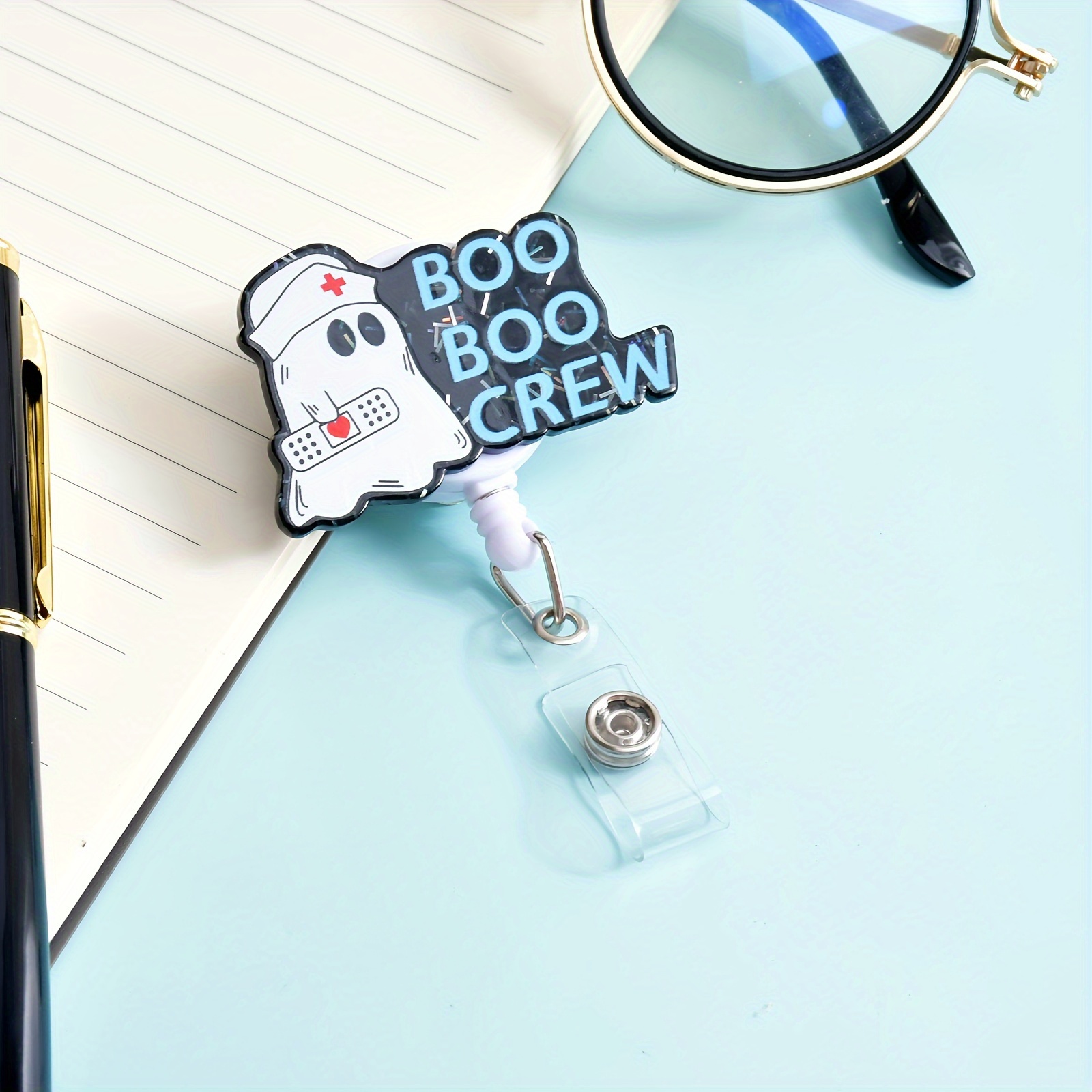 Halloween Badge Reel Retractable Funny Boo Spooky Badge Holder with ID Clip  Medical Nurse Office Work Teacher Student Holiday Name Tag Decor Badge