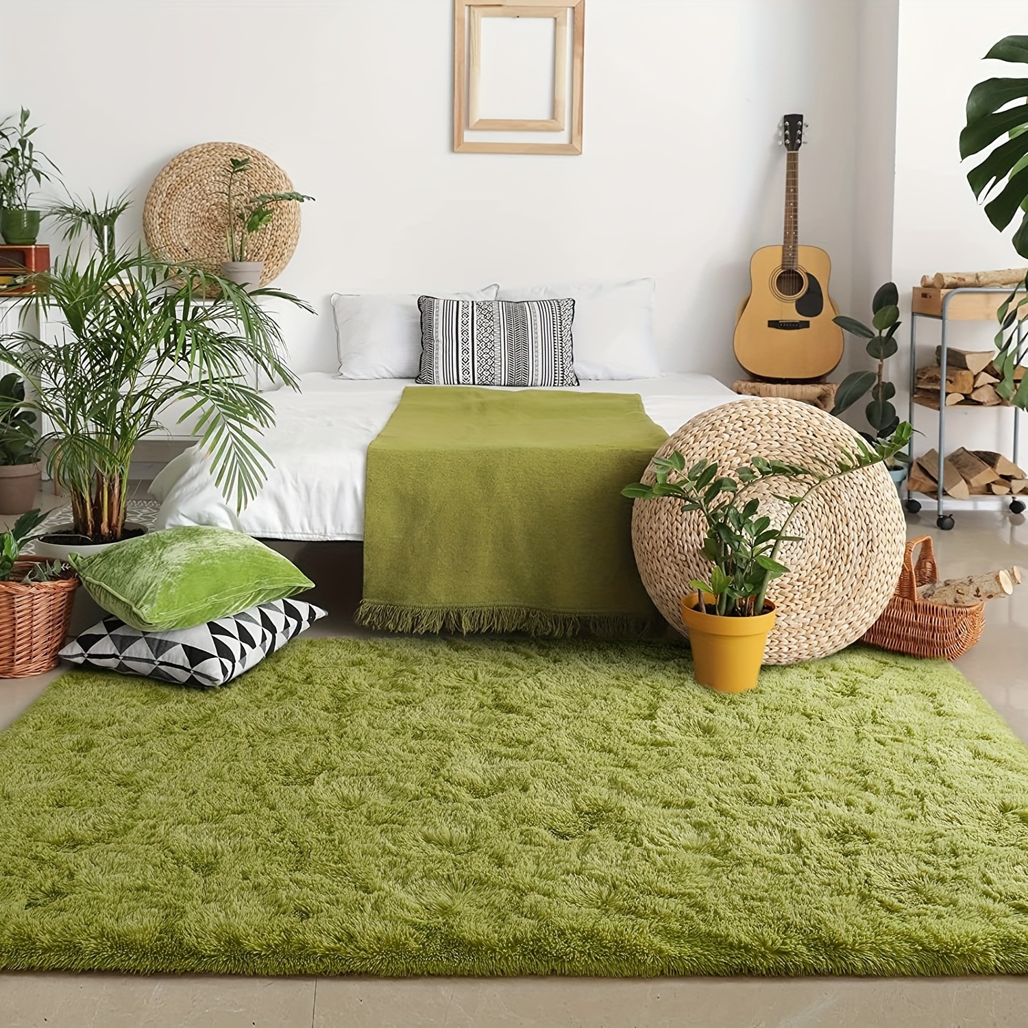 Alfombra verde pasto para dormitorio, 5 x 7 pies, esponjosa