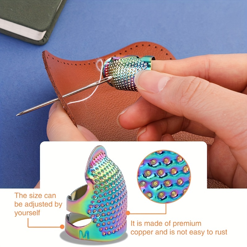  4 Pcs Sewing Thimble, Metal Thimbles for Hand Sewing,  Adjustable Finger Protectors for Needlework, Hand Embroidery Craft