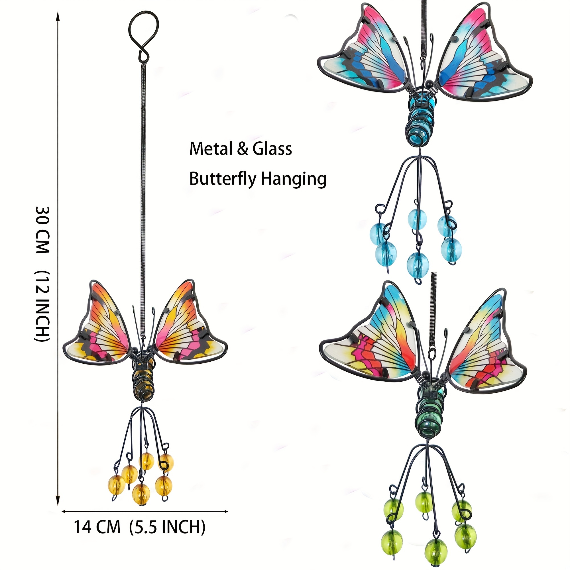 3pcs/set Hanging Flying-Look Butterfly Decoration For Outdoors, Metal And  Glass Butterfly With A Spring Garden Yard Wall Art Planter Decor And Window