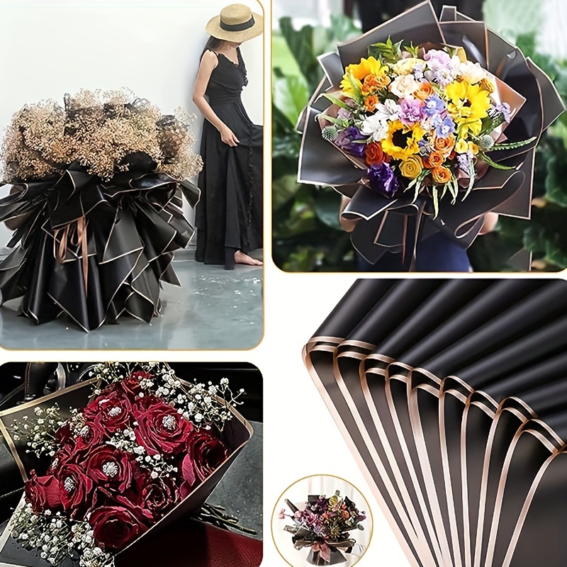 Flower Wrapping Paper Black Bouquet Packaging Materials Home Decoration Party Wedding DIY Shoes Clothing Wraps (7 Black Gold)