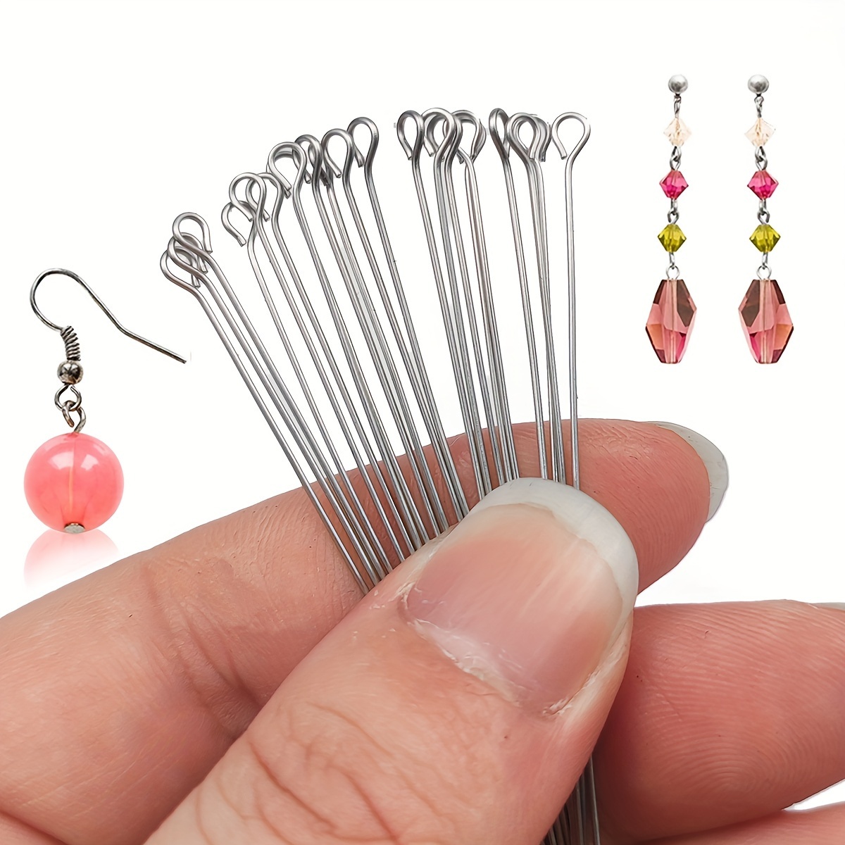 

200pcs/pack Stainless Steel Nine-pin Needle, About 20-70mm Long, Bendable Eye Pins For Diy Bracelets, Necklaces, Earrings, Hairpins, Jewelry, Handmade Material Accessories