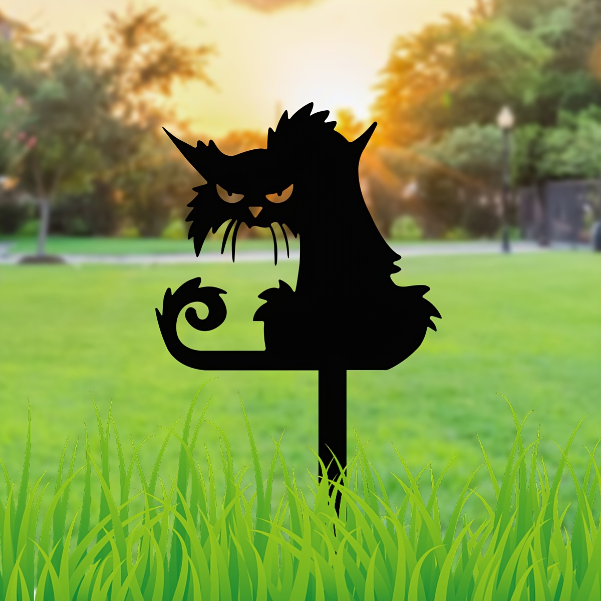 

1pc Evil Cat Garden Stake, Insert Silhouette Plaque Statue For Yard, Lawn, Patio, Halloween, Hauntedhouse, Fall Decor, Gift For Gardener