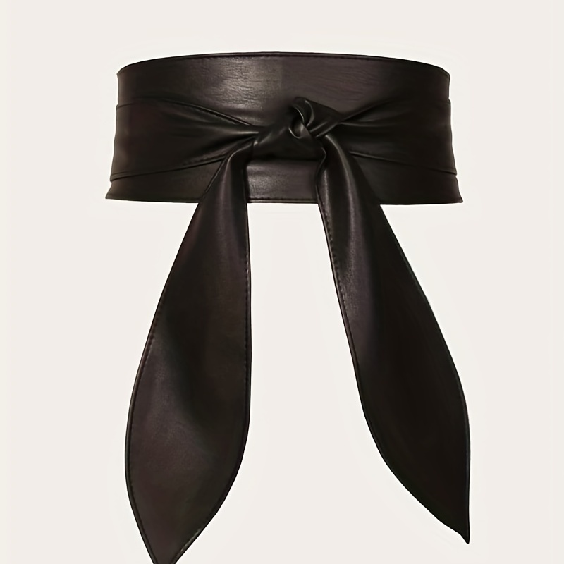 Solid Bowknot Wide Belt PU Leather Vintage Girdle Women Waistband