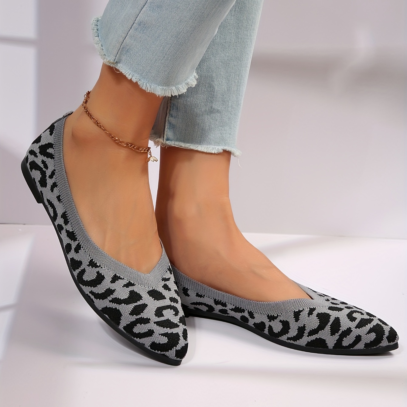 Grey on sale leopard flats