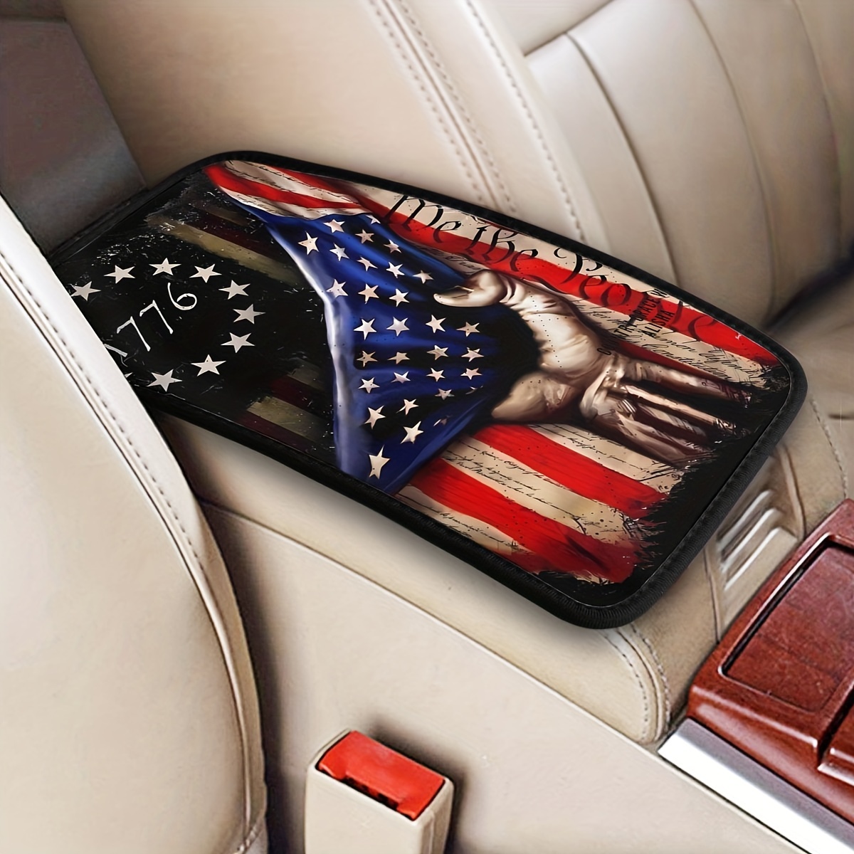 

American Flag 1997 Armrest Box Protector Center Console Cover Car Decoration Accessories, Armrest Cover Center Console Mat, Car Armrest Seat Cover