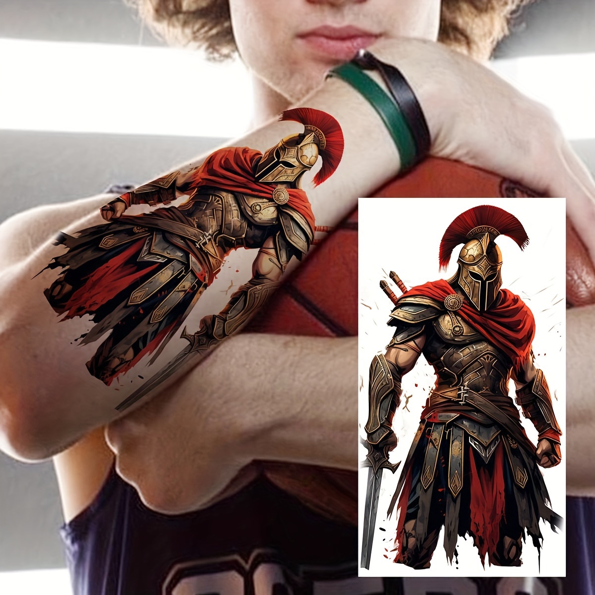 Tribal Large Arm Sleeve Spartan Warrior Temporary Tattoos - Temu Germany