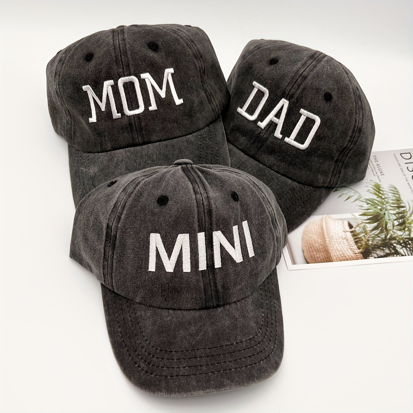 

1/3pcs Mini Mom Dad Embroidery Baseball Caps Solid Color Washed Distressed Dad Hats Parent-child Style Outdoor Sports Hats For Women Men
