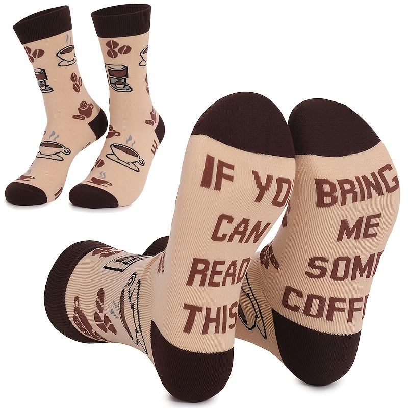 1pair Men Women Novelty Socks Funny Coffee Letter Print Cotton Comfortable  Crew Socks Spring And Summer