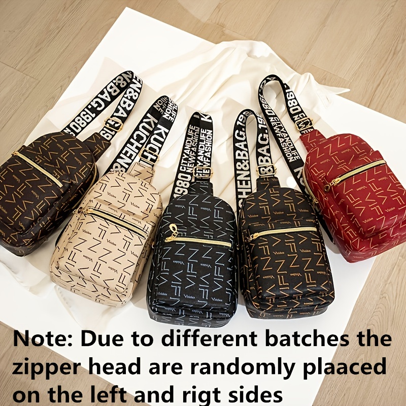 Letter Printed Sling Bag, Trendy Double Zipper Chest Bag, Casual