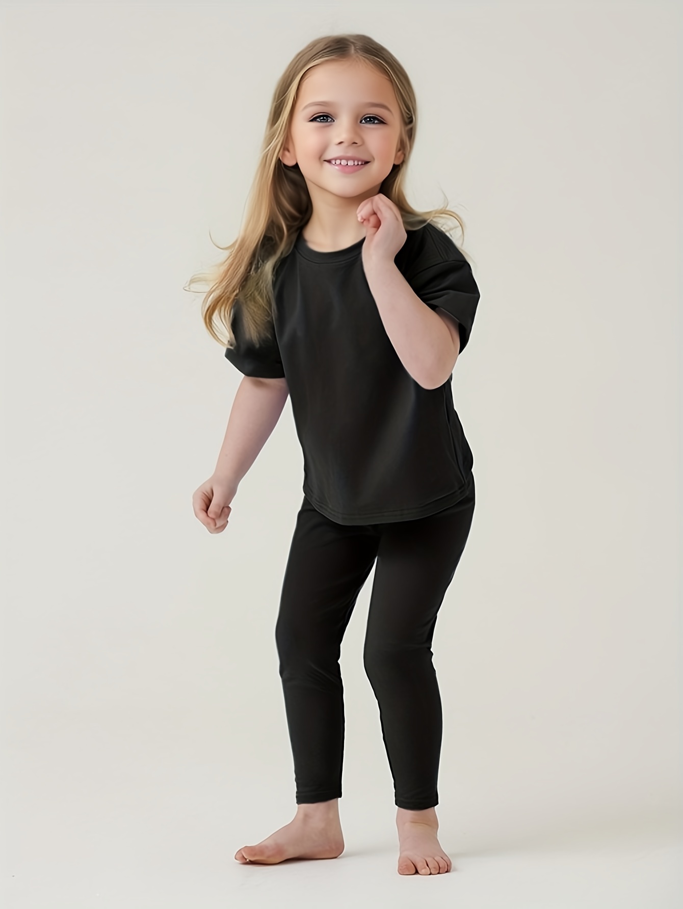 Girl's 2pcs T shirt & Leggings Set Solid Short Sleeve Top Casual Outfits