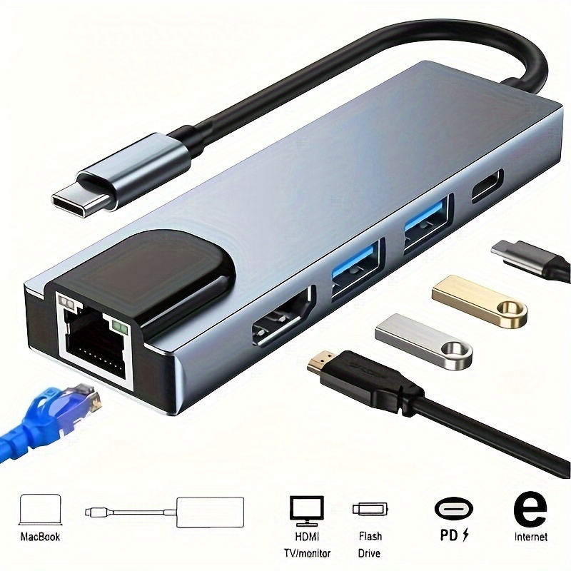 

5-in-1 To Hdm Rj45 Usb 3.0 Pd Type-c Adapter Dock For Windows Pc Ra