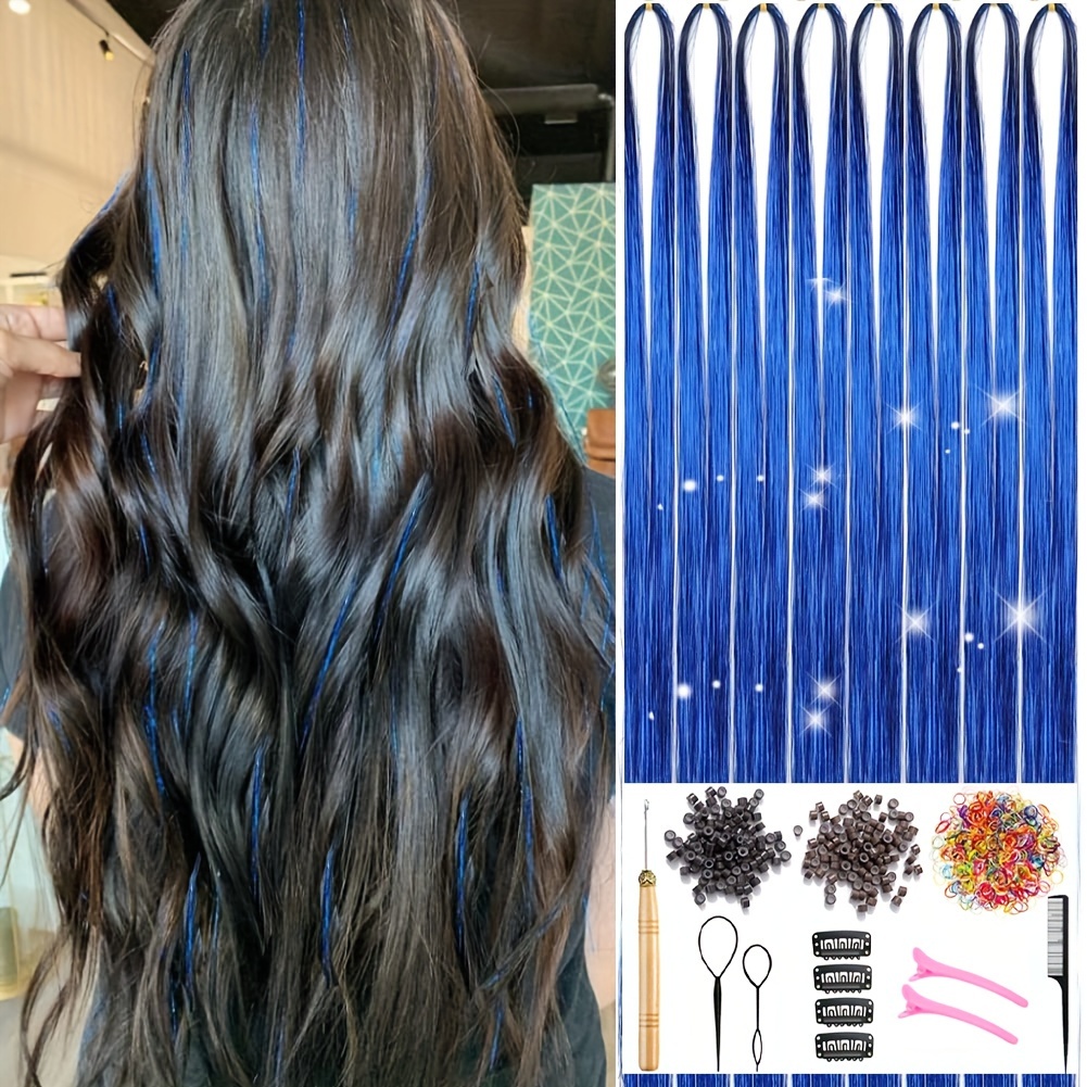 Hair Tinsel Kit With Tools 1600 Strands Glitter Tinsel Hair - Temu