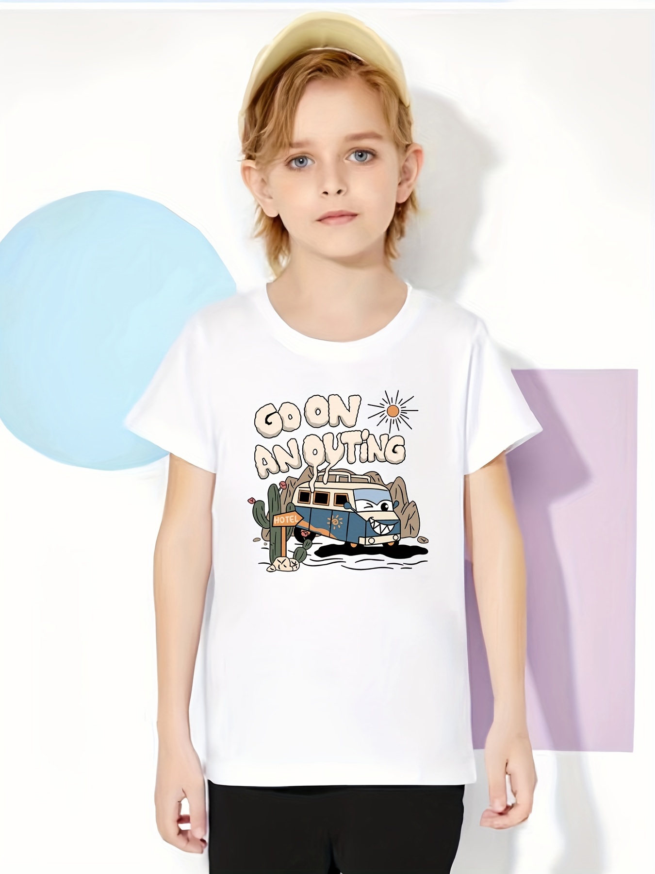 Cute Cartoon Bus Letter Print T Shirt Tees Kids Boys Casual - Temu New ...