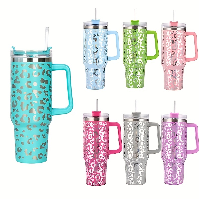 Stainless Steel Tumbler Leopard Print With Handle And - Temu