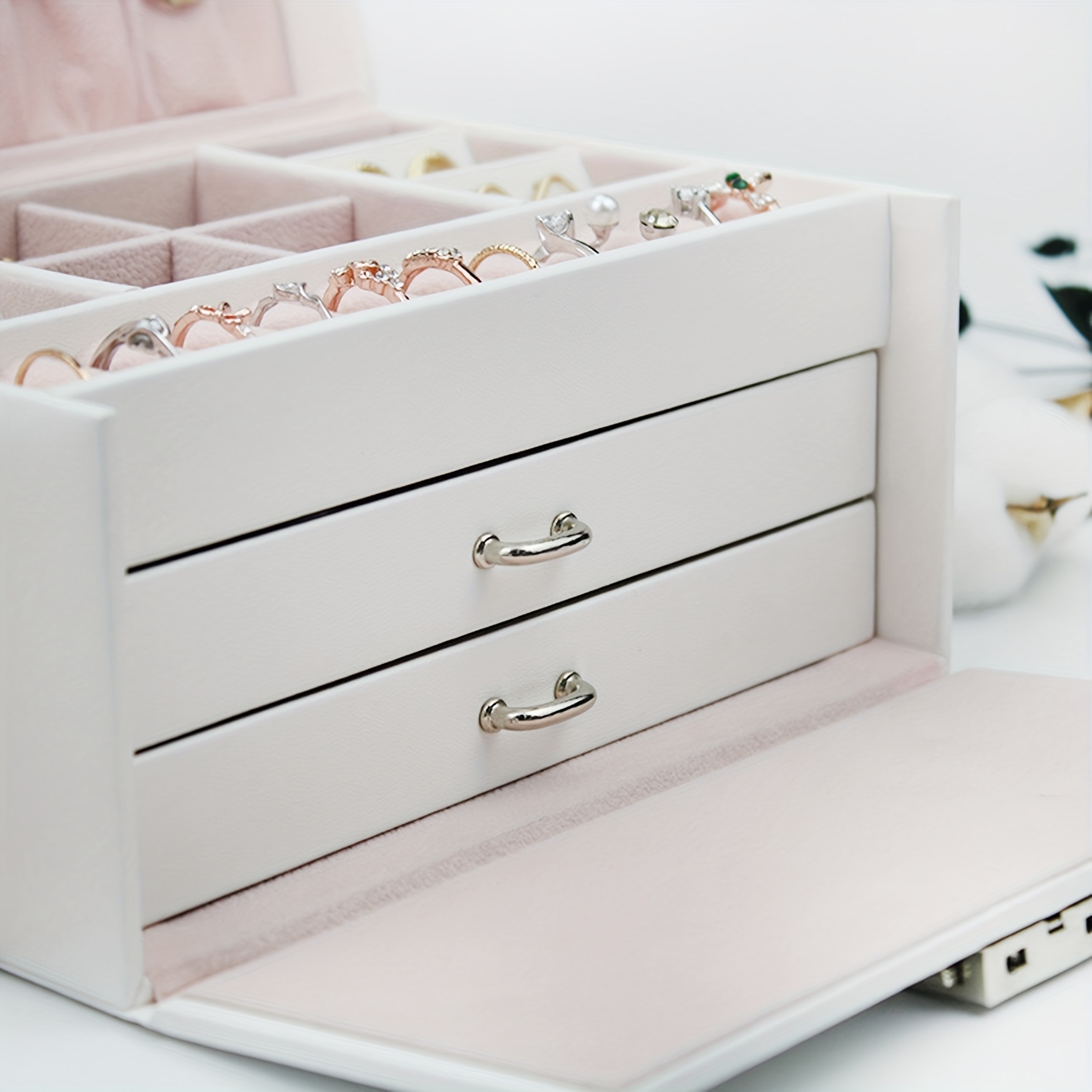 Large-capacity Jewelry Box Organizer With Mirror & Lock, Necklace Ring  Earring Storage Lockable Gift Box - Temu Bahrain