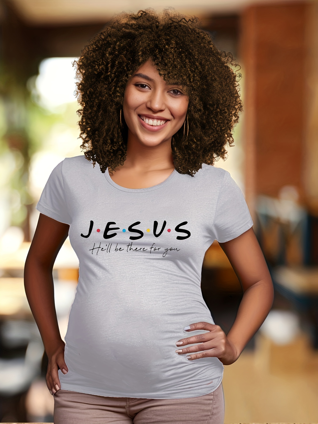 Women's Maternity Jesus Print Active T-Shirt