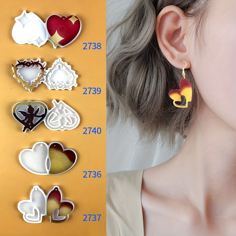 1pc Valentine's Day resin earrings mold heart-shaped silicone resin  earrings mold casting epoxy earrings mold silicone earrings mold for DIY  jewelry key chain