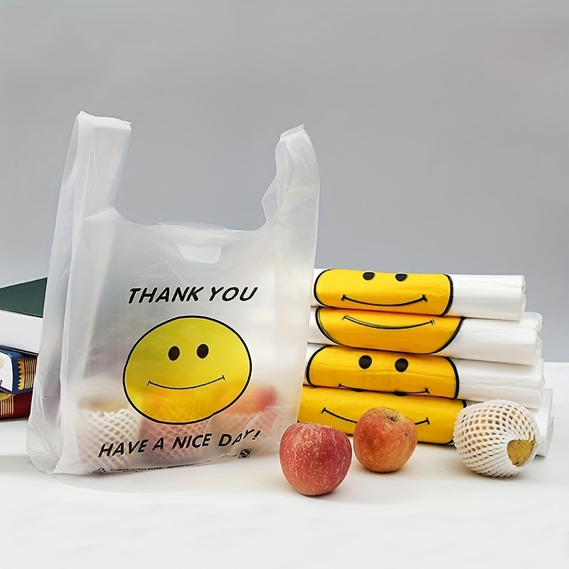White Plastic Bags Carry Out Shopping Bags Smiley Smiling Smile Face  Polybags