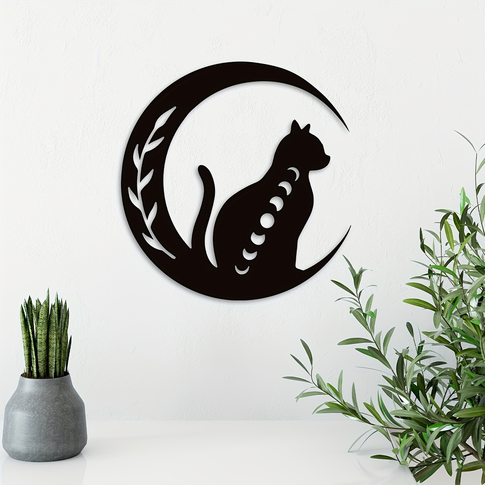 Moon Cat Metal Wall Art Metal Wall Carving Cat Silhouette - Temu