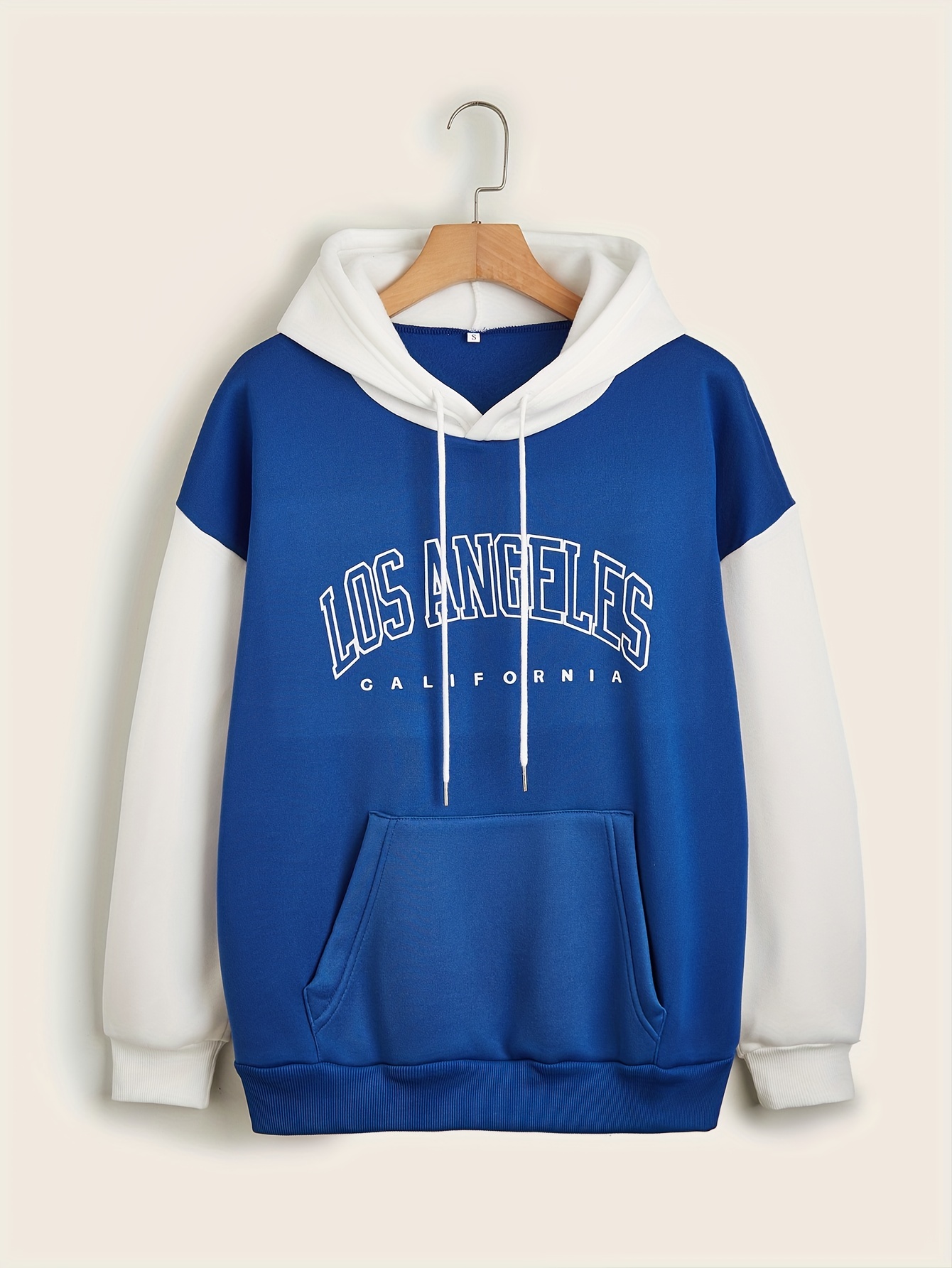 Letter Print Color Block Drawstring Hoodie Preppy Long - Temu Germany