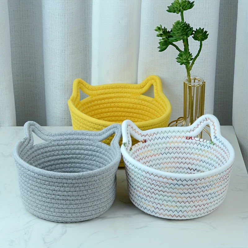 Cat Ears Decor Storage Basket Decorative Woven Storage - Temu