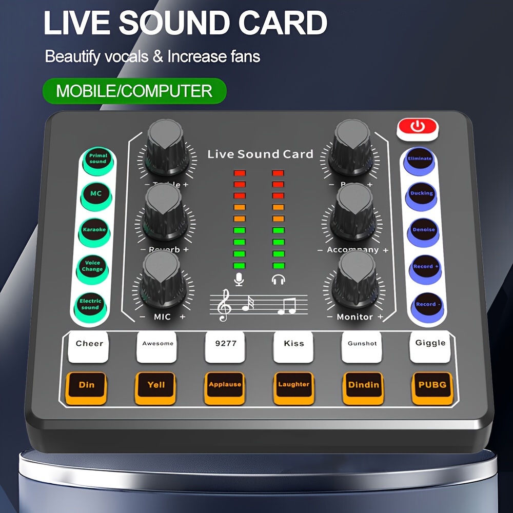 Mini Carte de mixage Audio Bluetooth, Table de mixage Audio de Type  Bluetooth en Direct, Carte Son à changeur de Voix avec Effets sonores pour