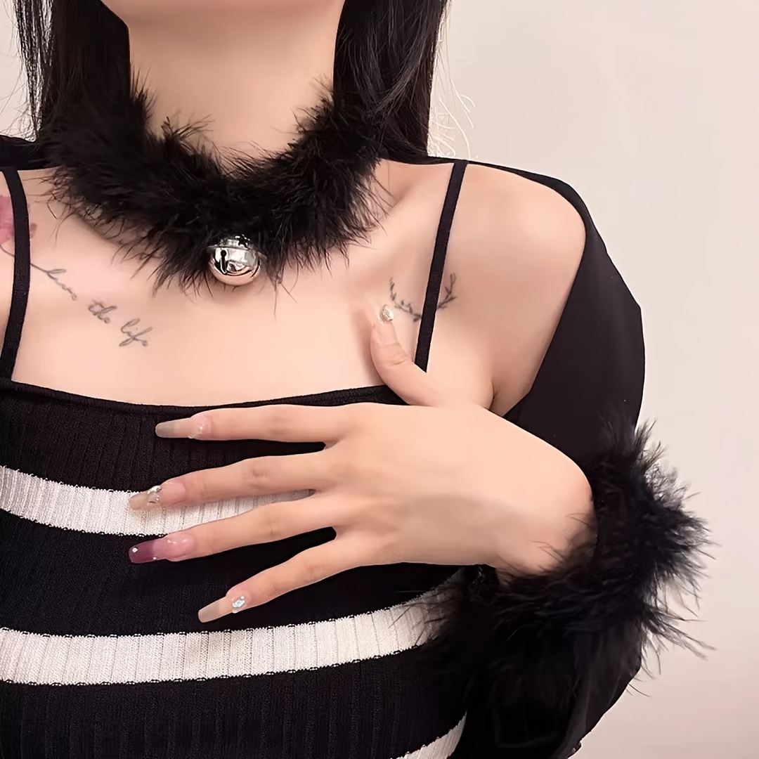 Elegant Sexy Fluffy Black & White Velvet Choker, Bell Decor Princess Style  Necklace, Women Casual Christmas Halloween Decors, Bar Club Rave Party Deco