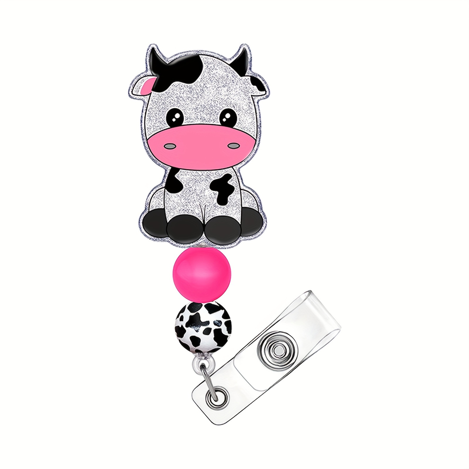 3 Pieces Cow Retractable Cute Name Badge Holder with Swivel Clip Funny  Nurse Badge Reel for Office School Worker Doctor Nurse, 3 Styles  (Minimalist