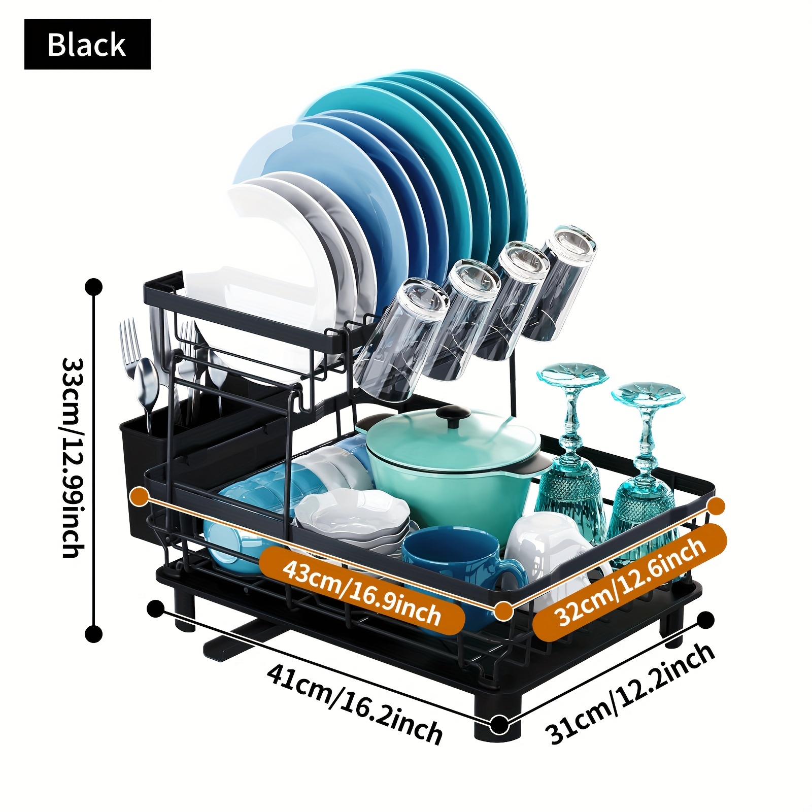 Buy Dish Drying Rack 2 Tier Dish Rack with Utensil Holder Cup Holder and  Dish Drainer for Kitchen Counter by Just Green Tech on Dot & Bo