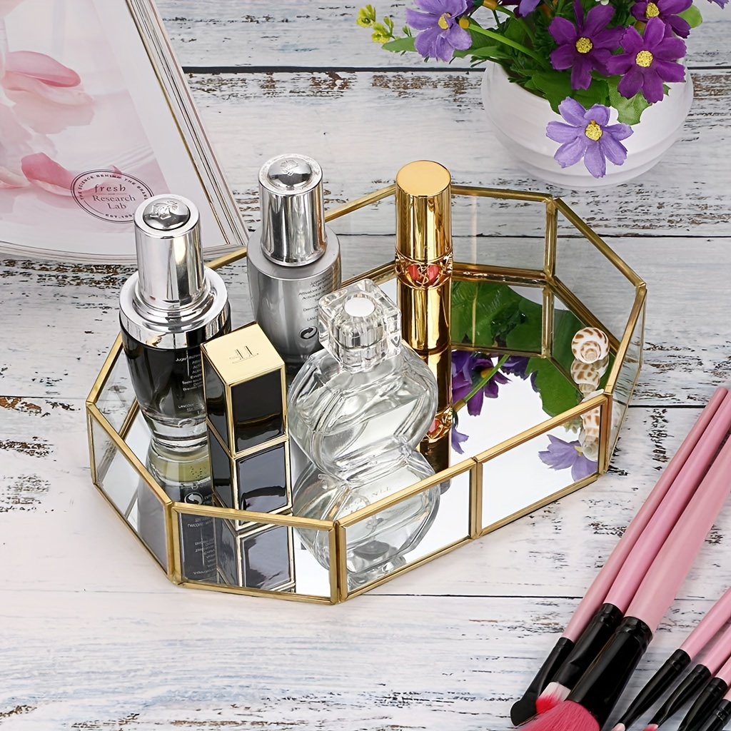 Bandeja de perfume con espejo, bandeja decorativa dorada para exhibición,  perfume, joyas, tocador y baño, elegante bandeja de espejo es un gran  regalo