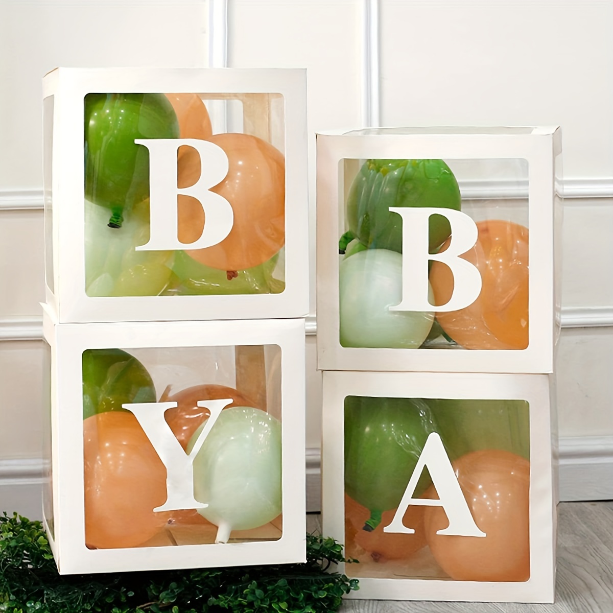 Cajas de bebé con letras para baby shower, 4 cajas de globos transparentes  con letras para revelación de género, cumpleaños, boda, decoración de baby