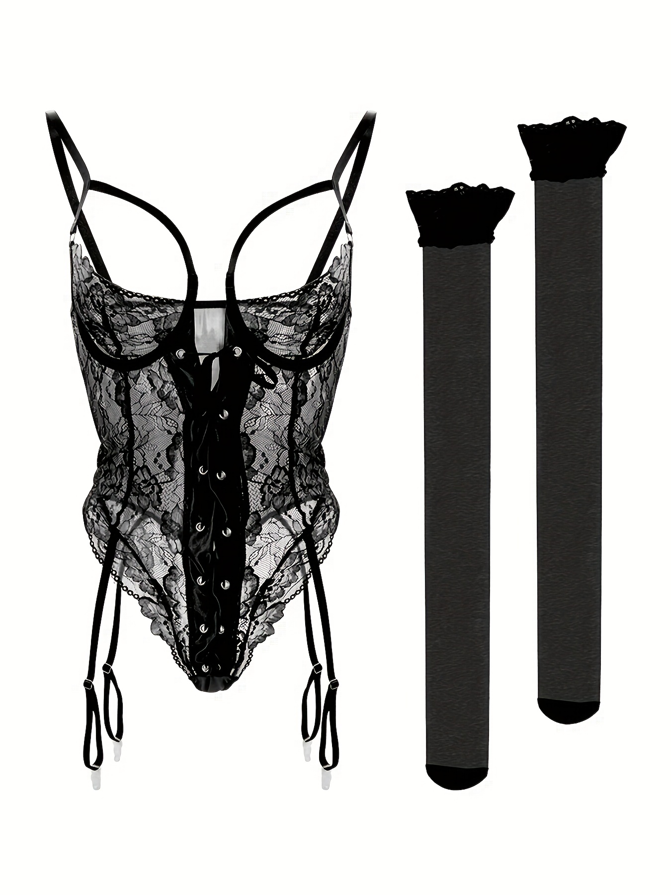  Boudoir Outfits Hollow Out Halter Women'S Underwear Lace Transparent  Lingerie Set Black: Clothing, Shoes & Jewelry
