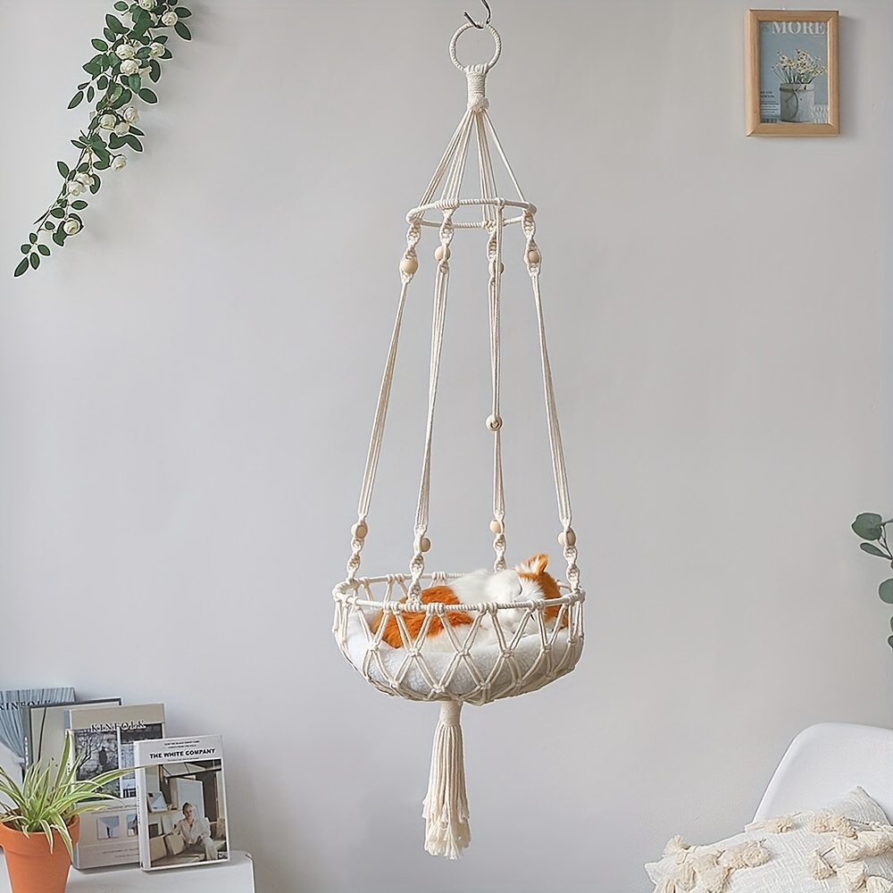 1pc Kitchen Hanging Basket Hand Woven Nordic Style Cotton Rope