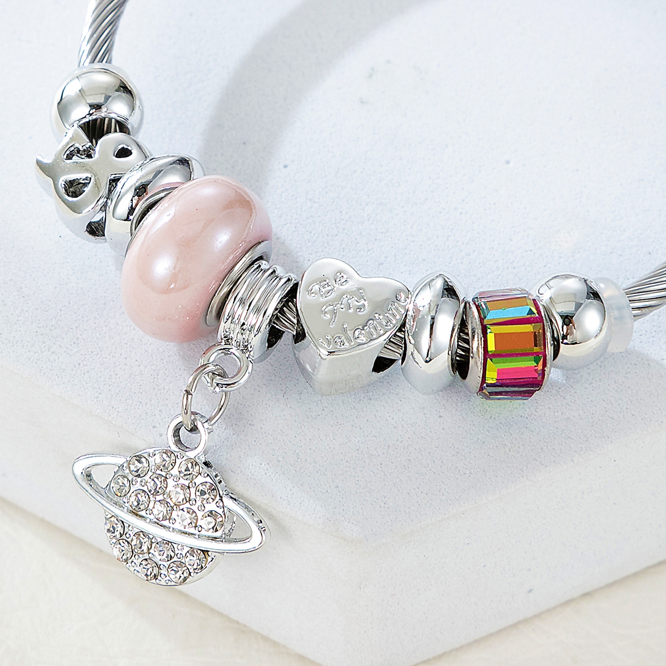 vintage style handmade diy charm beads planet inlaid shiny zircon cuff twist bangle for women jewelry gift details 5