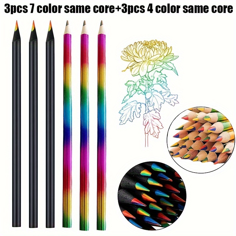 Lot de 4 crayons de couleur arc-en-ciel en bois pour enfants, dessin et  papeterie