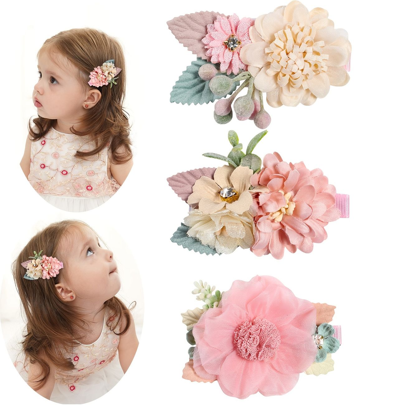 3pcs Artificial Flower Hair Clips Lace Floral Hair Barrettes For Kids Gift  - Baby Products - Temu