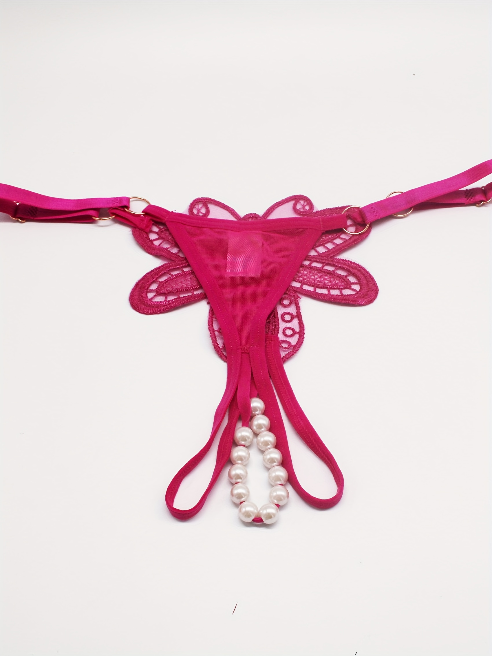 Butterfly Embroidery Thongs Cut Open Crotch Faux Pearl - Temu