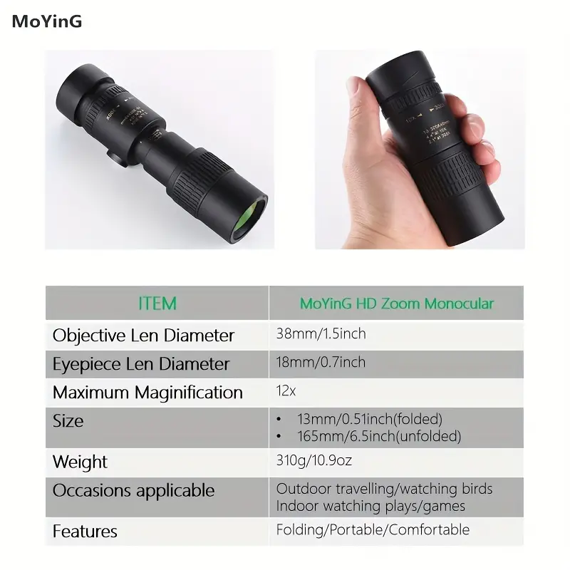 moying 12x zoom monoculars variable power telescope superlong view high power dual focus professional phone accessory handheld lightweight outdoor photography accessories travel exploration hunting gift details 0