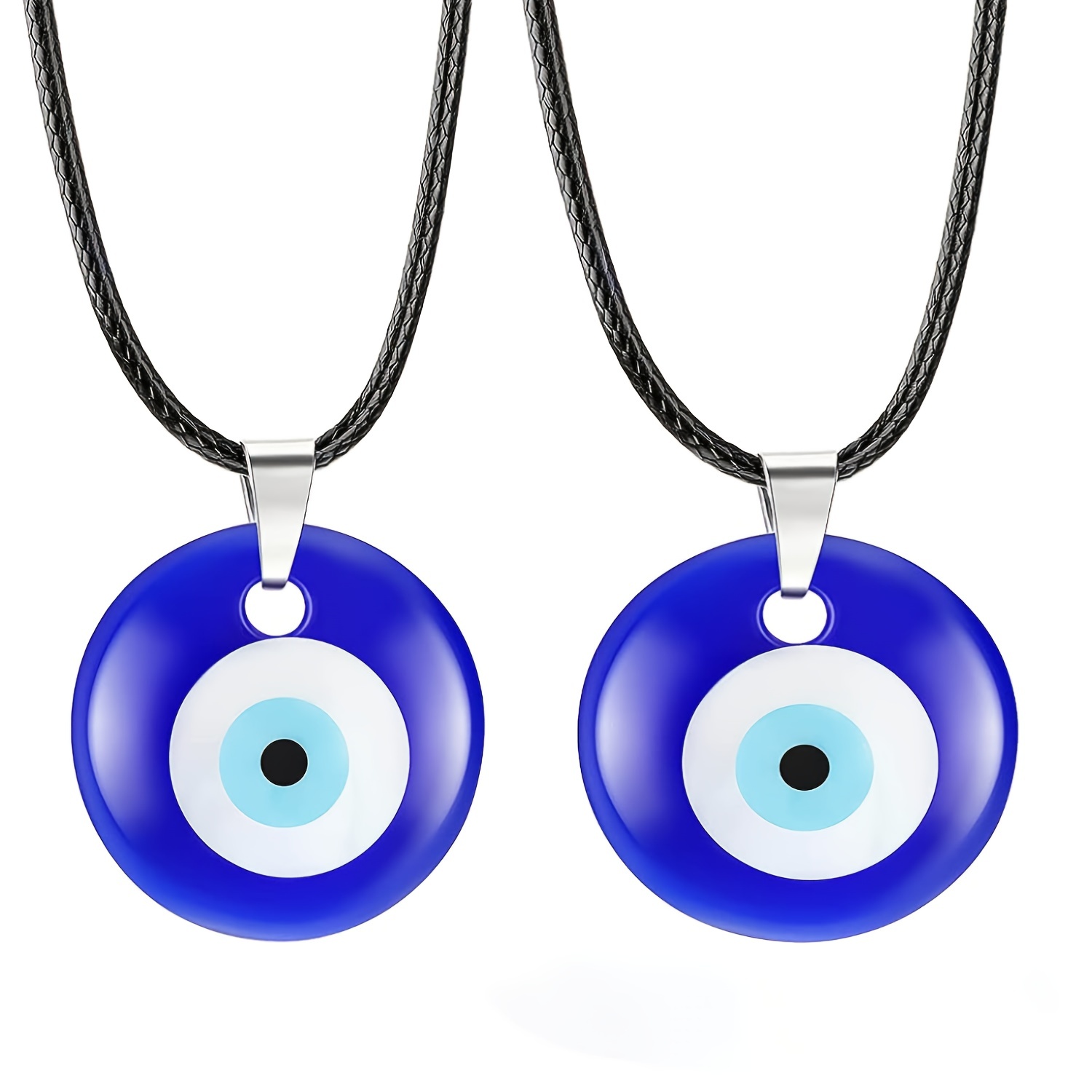 Collier fantaisie amulette oeil bleu en argent et turquoise