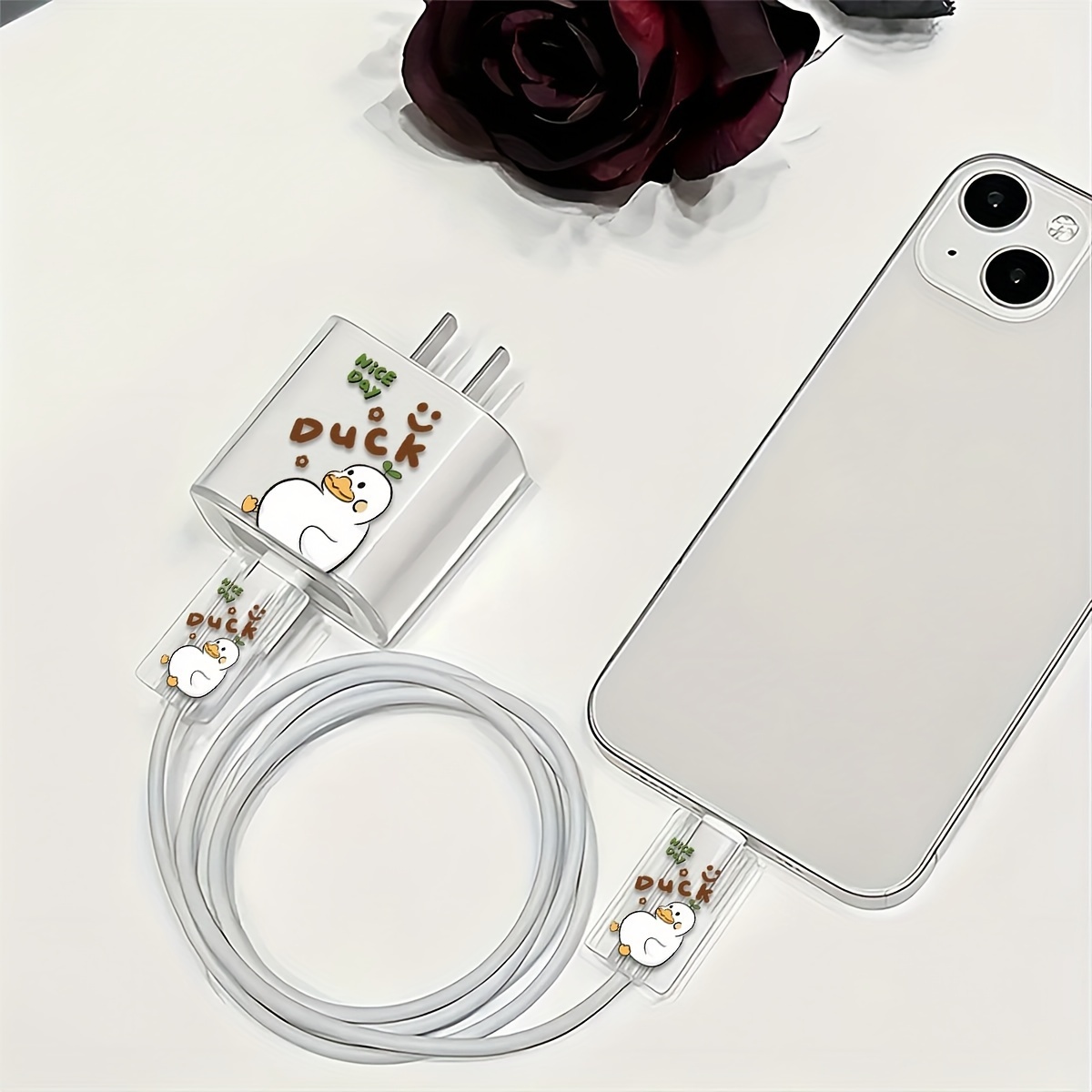 3pcs Set Cute Duck Duck Iphone18 20w Protective Cover Charger Protective  Shell Charging Cable Head Protective Clip Anti Break Protection Cover, Find Great Deals