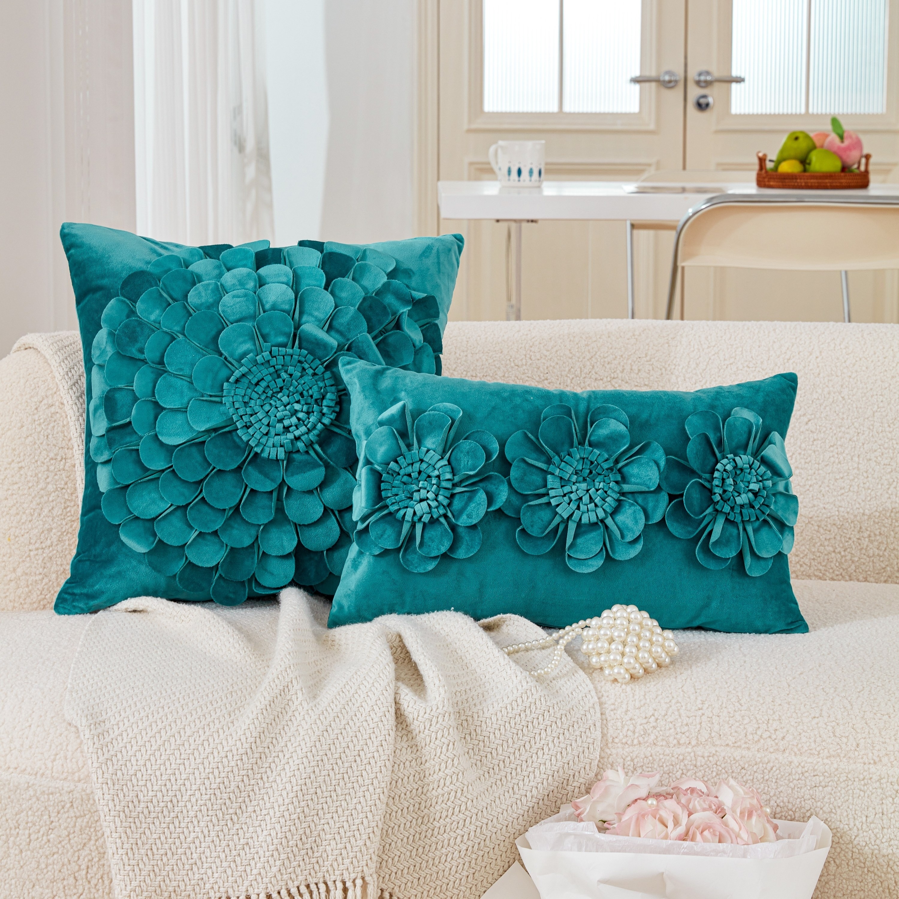 Handmade 3d Flower Velvet Throw Pillow Dutch Velvet Flower - Temu