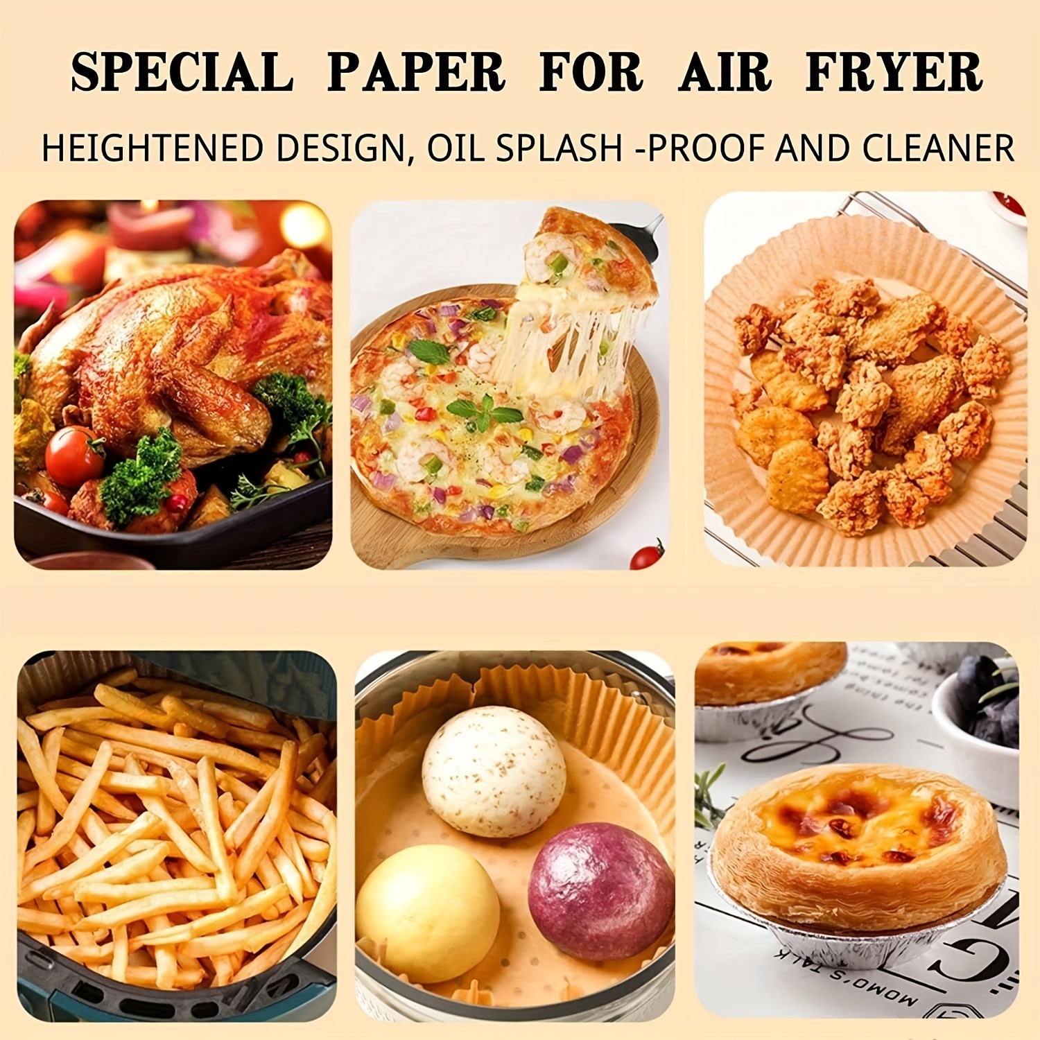 Air Fryer Disposable Paper Liners: 100PCS 9IN Round Air Fryer Basket Liners  Food Grade Non-Stick Parchment Paper for Oven Steamer Microwave