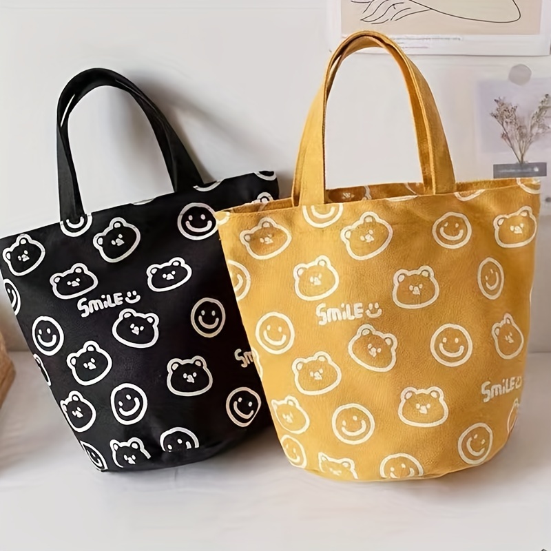 Cute Cartoon Bear Print Durable Shopping Bag With Little - Temu